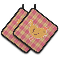 "Caroline's Treasures BB7090PTHD Chicken Hen on Gingham Pair of Pot Holders, 7.5 x 7.5"", Multicolor"