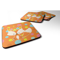 "Caroline's Treasures Baby Fox Flowerchild Polkadots Foam Coaster Set of 4, 3.5, Multicolor"