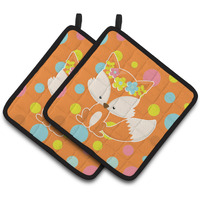 "Caroline's Treasures BB7091PTHD Baby Fox Flowerchild Polkadots Pair of Pot Holders, 7.5 x 7.5"", Multicolor"