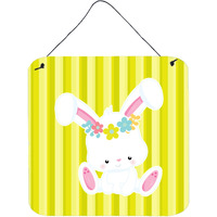 "Caroline's Treasures Easter White Rabbit with Flowers Metal Print, 6"" x 6"", Multicolor"