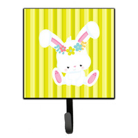 "Caroline's Treasures Easter White Rabbit with Flowers Wall Hook, Small, Multicolor"