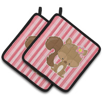 "Caroline's Treasures BB7094PTHD Squirrel with Flowers Pair of Pot Holders, 7.5 x 7.5"", Multicolor"