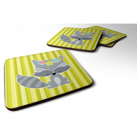 "Caroline's Treasures Raccoon with Flowers Foam Coaster Set of 4, 3.5, Multicolor"