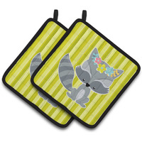 "Caroline's Treasures BB7095PTHD Raccoon with Flowers Pair of Pot Holders, 7.5 x 7.5"", Multicolor"