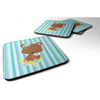 "Caroline's Treasures Bear with Flowers Foam Coaster Set of 4, 3.5, Multicolor"