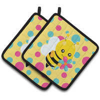 "Caroline's Treasures BB7097PTHD Bee with Flower Pair of Pot Holders, 7.5 x 7.5"", Multicolor"