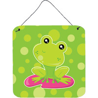 "Caroline's Treasures Frog on Lily Pad Green Polkadots Metal Print, 6"" x 6"", Multicolor"