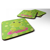 "Caroline's Treasures Frog On Lily Pad green Polkadots Foam Coaster Set of 4, 3.5, Multicolor"