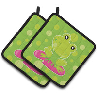 "Caroline's Treasures BB7098PTHD Frog on Lily Pad Green Polkadots Pair of Pot Holders, 7.5 x 7.5"", Multicolor"