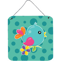 "Caroline's Treasures Bird on Teal Polkadots Metal Print, 6"" x 6"", Multicolor"