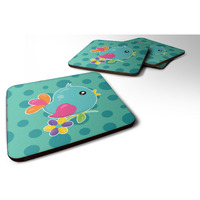 "Caroline's Treasures Bird On Teal Polkadots Foam Coaster Set of 4, 3.5, Multicolor"