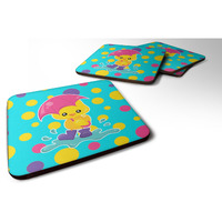 "Caroline's Treasures Duck In the Rain On Polkadots Foam Coaster Set of 4, 3.5, Multicolor"