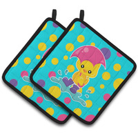 "Caroline's Treasures BB7101PTHD Duck in the Rain on Polkadots Pair of Pot Holders, 7.5 x 7.5"", Multicolor"