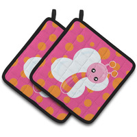 "Caroline's Treasures BB7102PTHD Butterfly on Polkadots Pair of Pot Holders, 7.5 x 7.5"", Multicolor"