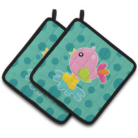 "Caroline's Treasures BB7103PTHD Bird in Rainboots and Puddle Pair of Pot Holders, 7.5 x 7.5"", Multicolor"