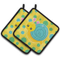 "Caroline's Treasures BB7104PTHD Snail on Polkadots Pair of Pot Holders, 7.5 x 7.5"", Multicolor"