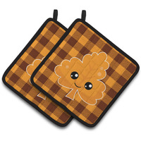 "Caroline's Treasures Fall Leaf on Gingham Pair of Pot Holders, 7.5 x 7.5, Multicolor"