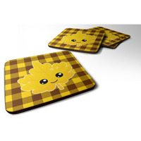 "Caroline's Treasures Fall Leaf On Gingham Foam Coaster Set of 4, 3.5, Multicolor"