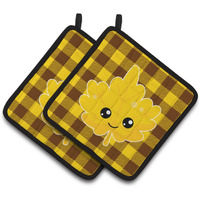 "Caroline's Treasures BB7110PTHD Fall Leaf on Gingham Pair of Pot Holders, 7.5 x 7.5"", Multicolor"