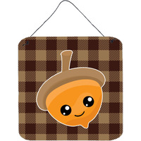 "Caroline's Treasures Fall Acorn on Gingham Metal Print, 6"" x 6"", Multicolor"
