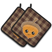 "Caroline's Treasures BB7111PTHD Fall Acorn on Gingham Pair of Pot Holders, 7.5 x 7.5"", Multicolor"
