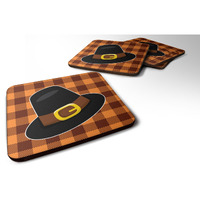 "Caroline's Treasures Thanksgiving Pilgrim Hat Foam Coaster Set of 4, 3.5, Multicolor"
