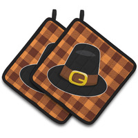 "Caroline's Treasures BB7112PTHD Thanksgiving Pilgrim Hat Pair of Pot Holders, 7.5 x 7.5"", Multicolor"