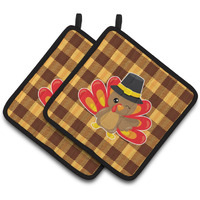 "Caroline's Treasures BB7114PTHD Thanksgiving Turkey Wink Pair of Pot Holders, 7.5 x 7.5"", Multicolor"