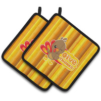 "Caroline's Treasures BB7115PTHD Thanksgiving Turkey Give Thanks Pair of Pot Holders, 7.5 x 7.5"", Multicolor"