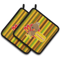 "Caroline's Treasures BB7116PTHD Thanksgiving Turkey Thanks Pair of Pot Holders, 7.5 x 7.5"", Multicolor"
