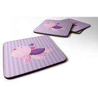 "Caroline's Treasures Pink & Purple Turtle Foam Coaster Set of 4, 3.5, Multicolor"