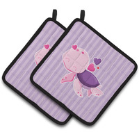 "Caroline's Treasures BB7133PTHD Pink and Purple Turtle Pair of Pot Holders, 7.5 x 7.5"", Multicolor"