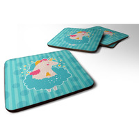 "Caroline's Treasures Unicorn Ballerina Foam Coaster Set of 4, 3.5, Multicolor"