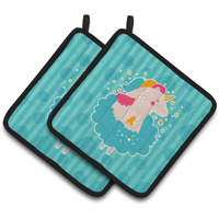 "Caroline's Treasures Unicorn Ballerina Pair of Pot Holders, 7.5 x 7.5, Multicolor"