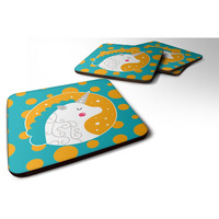 "Caroline's Treasures BB7137FC Unicorn Orange Polkadots Foam Coaster Set of 4, 3.5"", Multicolor"