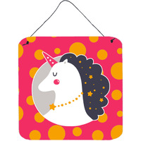 "Caroline's Treasures Unicorn Orange Polkadots Metal Print, 6"" x 6"", Multicolor"