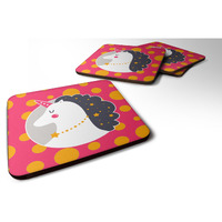 "Caroline's Treasures BB7138FC Unicorn Orange Polkadots Foam Coaster Set of 4, 3.5"", Multicolor"