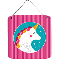 "Caroline's Treasures Unicorn Pink Stripes Metal Print, 6"" x 6"", Multicolor"