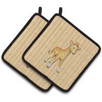 "Caroline's Treasures Giraffe Pair of Pot Holders, 7.5 x 7.5, Multicolor"