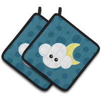 "Caroline's Treasures Weather Cloudy Moon Face Pair of Pot Holders, 7.5 x 7.5, Multicolor"