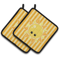 "Caroline's Treasures BB7155PTHD Weather Sunshine Face Pair of Pot Holders, 7.5 x 7.5"", Multicolor"
