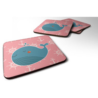 "Caroline's Treasures Whale On Pink Nautical Foam Coaster Set of 4, 3.5, Multicolor"