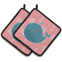 "Caroline's Treasures BB7160PTHD Whale on Pink Nautical Pair of Pot Holders, 7.5 x 7.5"", Multicolor"