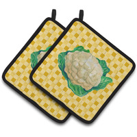 "Caroline's Treasures Cauliflower on Basketweave Decorated pot holder, 7.5HX7.5W, Multicolor"