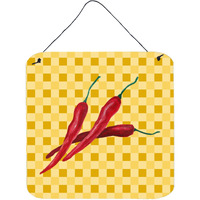 "Caroline's Treasures Chili Peppers on Basketweave Metal Print, 6H x 6W, Multicolor"
