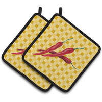 "Caroline's Treasures Chili Peppers on Basketweave Decorated pot holder, 7.5HX7.5W, Multicolor"