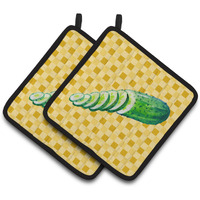 "Caroline's Treasures Cucumber on Basketweave Decorated pot holder, 7.5HX7.5W, Multicolor"