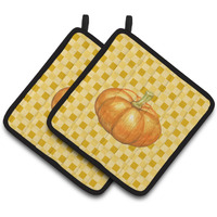 "Caroline's Treasures Pumpkin on Basketweave Decorated pot holder, 7.5HX7.5W, Multicolor"