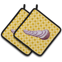 "Caroline's Treasures Red Onion on Basketweave Decorated pot holder, 7.5HX7.5W, Multicolor"