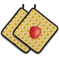 "Caroline's Treasures Whole Apple on Basketweave Decorated pot holder, 7.5HX7.5W, Multicolor"